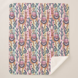 Llamas On Stripes Pattern Sherpa Blanket