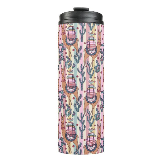 Llamas On Stripes Pattern Thermal Tumbler (Front)