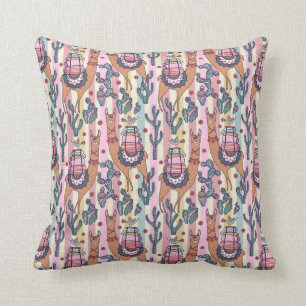 Llamas On Stripes Pattern Throw Pillow