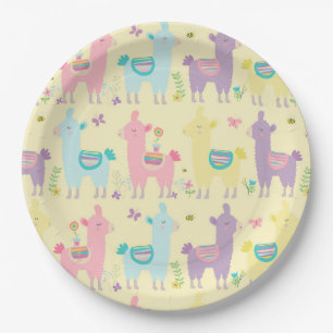 Llamas Pink, Yellow Purple Cute Adorable Paper Plate