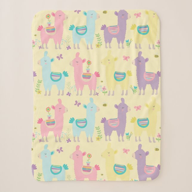 Llamas Pink, Yellow Purple Cute Adorable Sherpa Sherpa Blanket (Front)