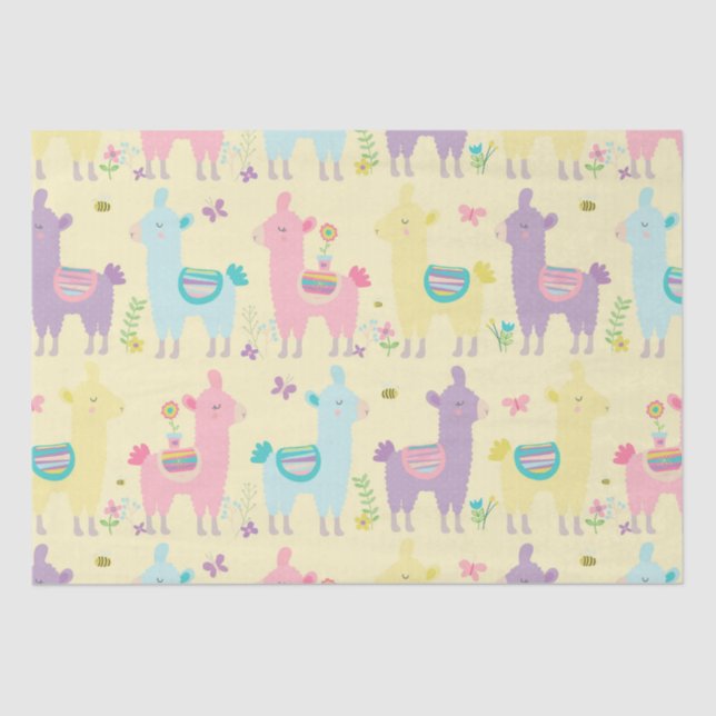 Llamas Pink, Yellow Purple Cute Adorable Tissue Paper (Front)