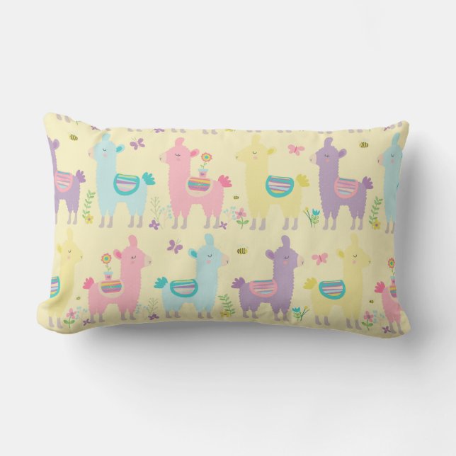 Llamas Pink Yellow Purple Nursery Toddler Lumbar Pillow (Front)