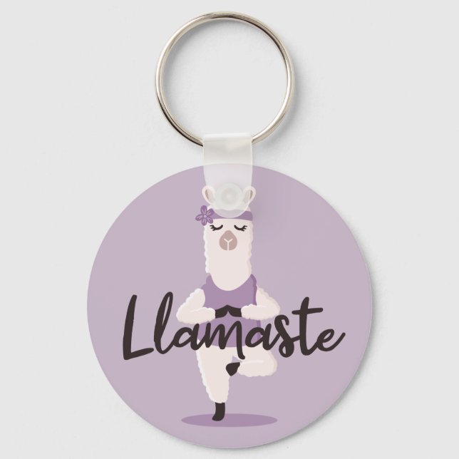 Llamaste Cute & Fun Purple Llama Yoga Character Keychain (Front)
