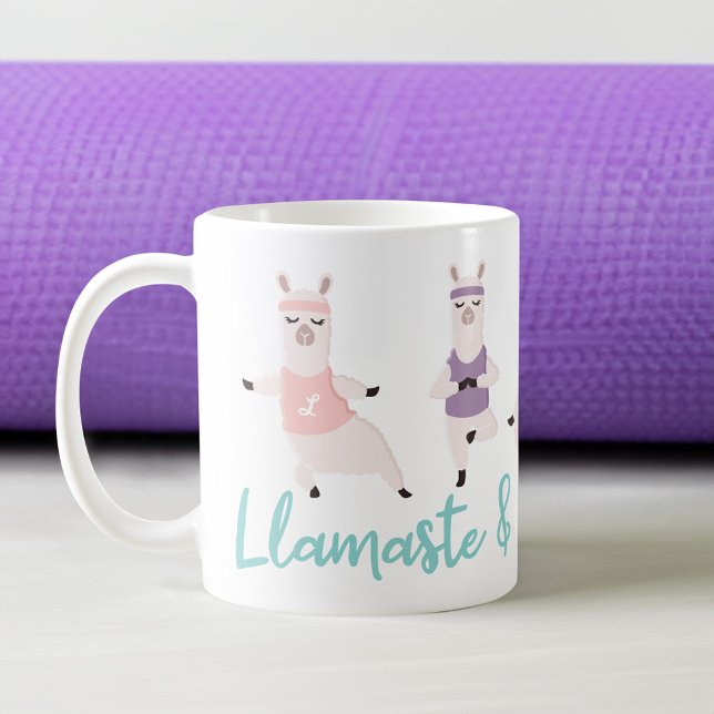 Llamaste & Drink Coffee Yoga Llamas Monogram Mug (Llamaste & Drink Coffee Yoga Llamas Monogram Coffee Mug)
