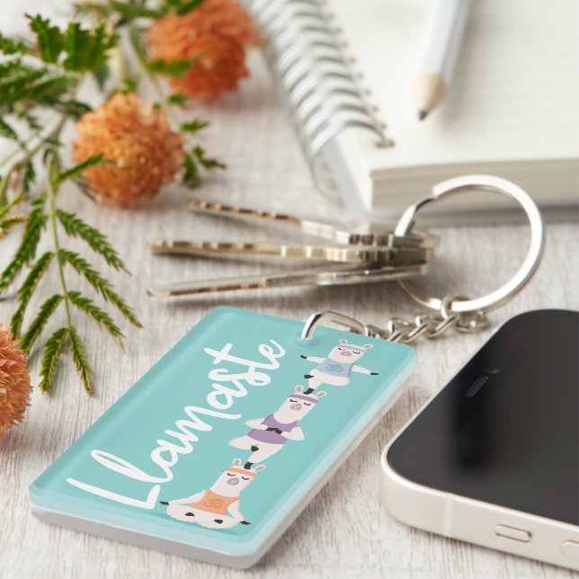 Llamaste | Fun & Cute Yoga Llamas Meditating Keychain (Front Right)