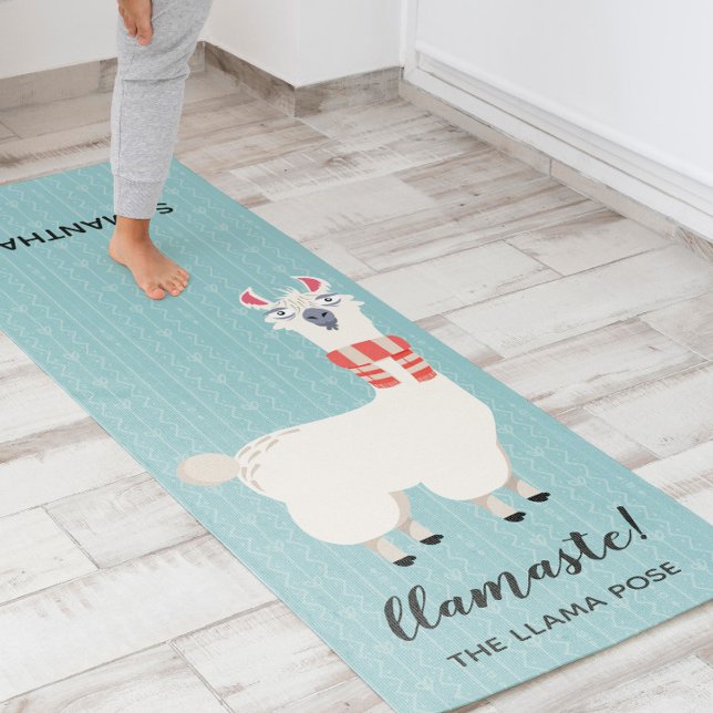 Llamaste Green Llama Illustration Yoga Mat (Start your yoga sessions with a smile and a playful twist! )