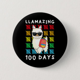 Llamazing 100 Days Of School Kids Llama Teacher 10 2 Inch Round Button