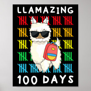 Llamazing 100 Days Of School Kids Llama Teacher 10 Poster