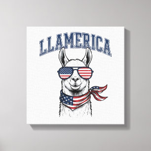 Llamerica Patriotic Llama Vintage Engraving T-Shir Canvas Print