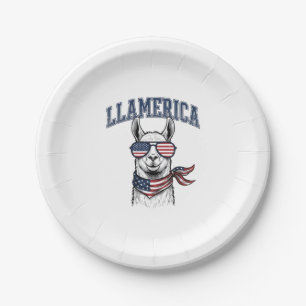 Llamerica Patriotic Llama Vintage Engraving T-Shir Paper Plate