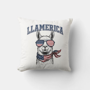 Llamerica Patriotic Llama Vintage Engraving T-Shir Throw Pillow