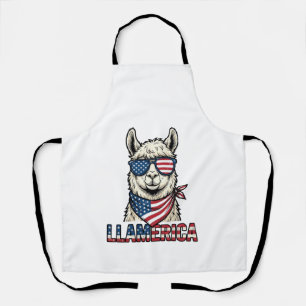 Llamerica Patriotic Llama Vintage Vector Design_1 Apron