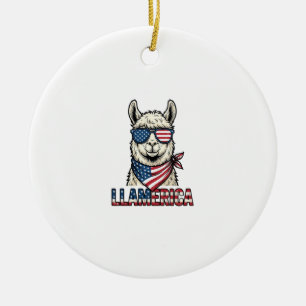 Llamerica Patriotic Llama Vintage Vector Design_1 Ceramic Ornament