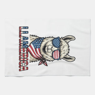 Llamerica Patriotic Llama Vintage Vector Design_1 Kitchen Towel
