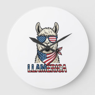 Llamerica Patriotic Llama Vintage Vector Design_1 Large Clock