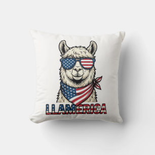 Llamerica Patriotic Llama Vintage Vector Design_1 Throw Pillow