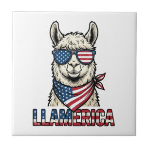 Llamerica Patriotic Llama Vintage Vector Design_1 Tile