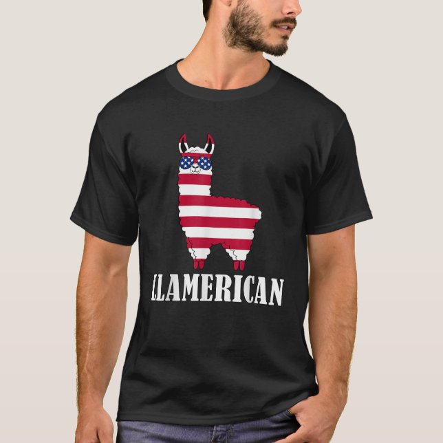 Llamerican Llama 4th of July USA Llama America T-Shirt (Front)