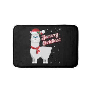 Llamerry Merry Christmas Llama Santa Claus Bath Mat