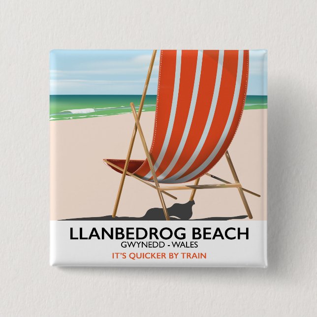 Llanbedrog Beach, Gwynedd Wales seaside poster 2 Inch Square Button (Front)