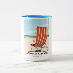 Llanbedrog Beach, Gwynedd Wales seaside poster Two-Tone Coffee Mug