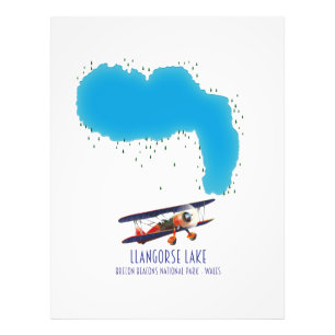 Llangorse Lake Brecon Beacon walesm map Photo Print