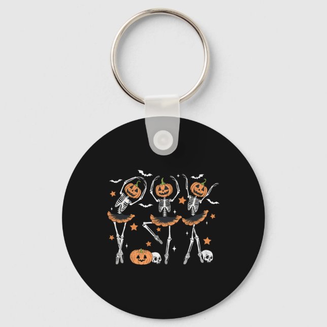 Llet Pumpkin Skeleton Scary Halloween Men Women Bo Keychain (Front)
