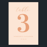 ___LLMGEN___ 13 TABLE NUMBER<br><div class="desc">This elegant table card design exudes a soft, romantic charm with its minimalist aesthetic and pastel peach color palette. The large, ornate number "3" takes center stage, complemented by delicate cursive typography that adds an air of sophistication. Perfect for a wedding setting, the understated yet stylish layout creates a warm...</div>