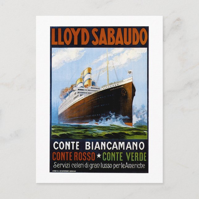 Lloyd Sabaudo Vintage Ocean Liner Advertisement Postcard (Front)