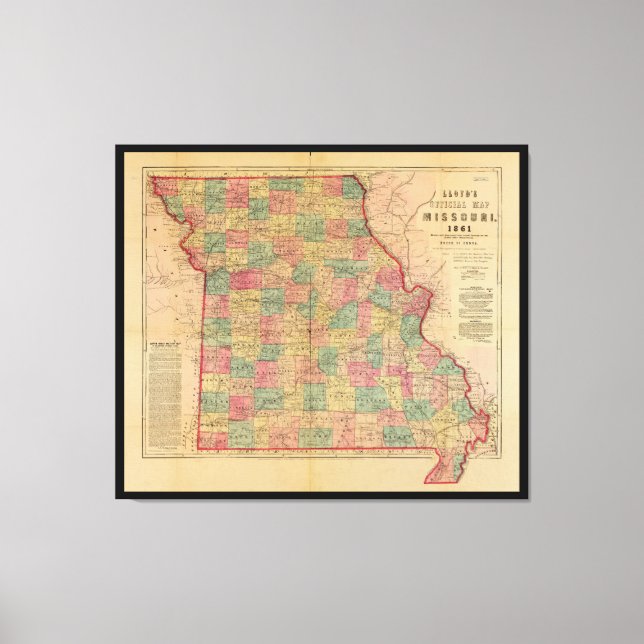 Lloyd's Offical Map of Missouri (1861) Canvas Print (Front)