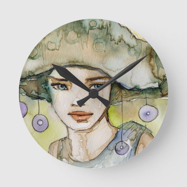 llustration of a beautiful, delicate  girl round clock (Front)