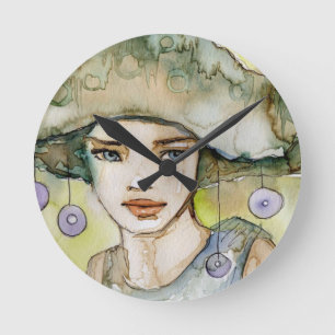 llustration of a beautiful, delicate  girl round clock