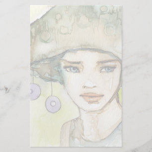 llustration of a beautiful, delicate  girl stationery