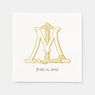 LM or ML monogram antique vintage in gold Napkins
