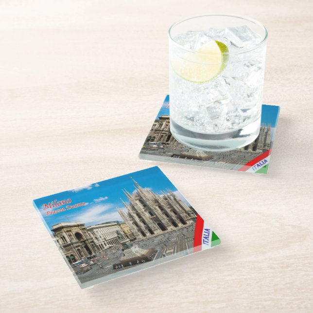 LMD011 MILAN, Piazza del Duomo Cathedral, Glass Coaster (Angled)