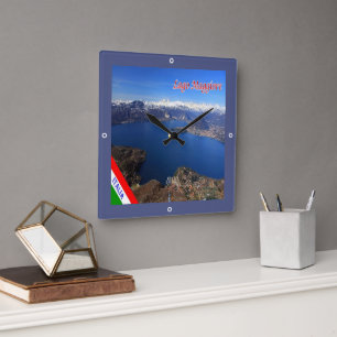 LMD077 LAKE MAGGIORE Aerial View, Italy, Square Wall Clock