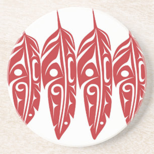 LNeel-Four-Feathers-Red-White Coaster