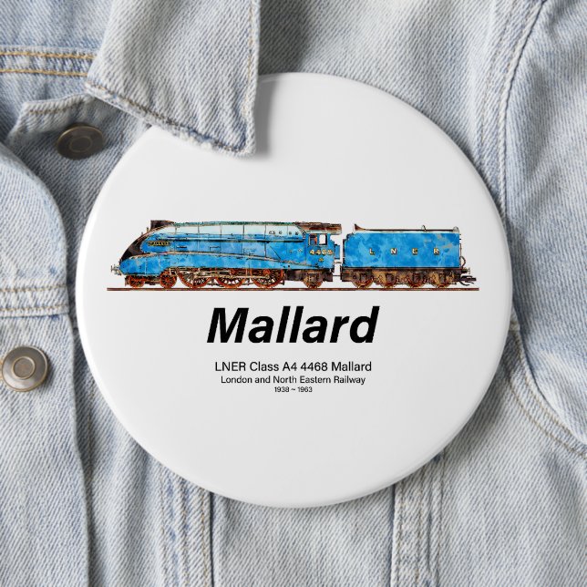 LNER Class A4 4468 Mallard - Fastest Steam Loco 6 Inch Round Button (In Situ)