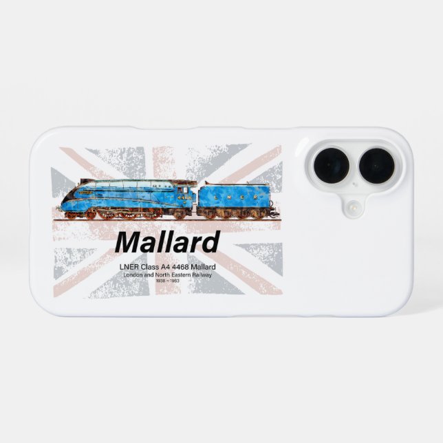 LNER Class A4 Mallard locomotive profile with flag iPhone 16 Case (Back Horizontal)