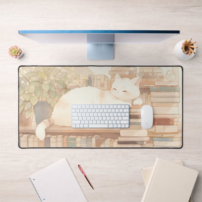 Lo-Fi Cozy Kitty Desktop Mat Mousepad (Office 1)