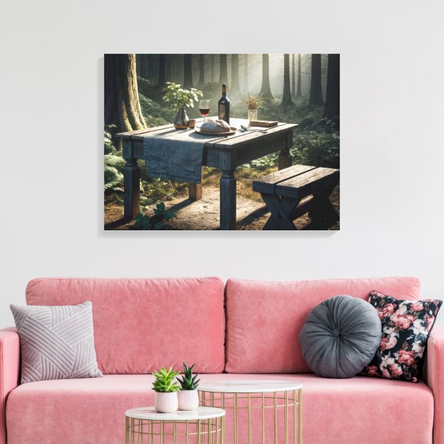 Load of Bread and Wine On Forest Table Canvas Print (Insitu(LivingRoom))