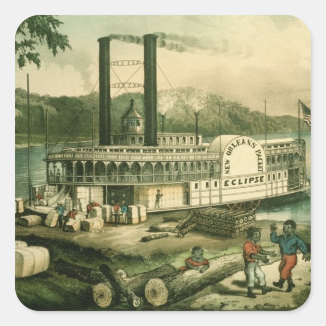 Loading Cotton on the Mississippi, 1870 Square Sticker (Front)