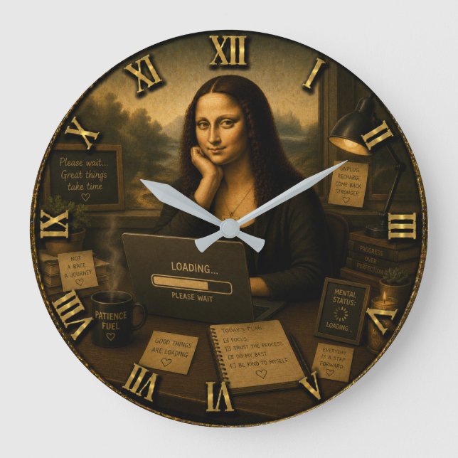 Loading Funny Mona Lisa Gift for Home Office  Large Clock (Front)