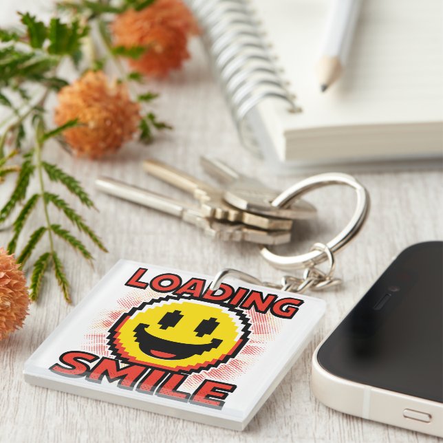 Loading Smile – Retro Pixel Art 8-Bit Smiley Face Keychain (Front Right)