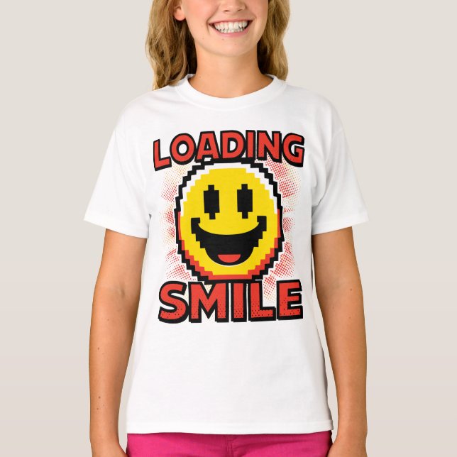 Loading Smile – Retro Pixel Art 8-Bit Smiley Face T-Shirt (Front)