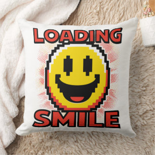 Loading Smile – Retro Pixel Art 8-Bit Smiley Face Throw Pillow