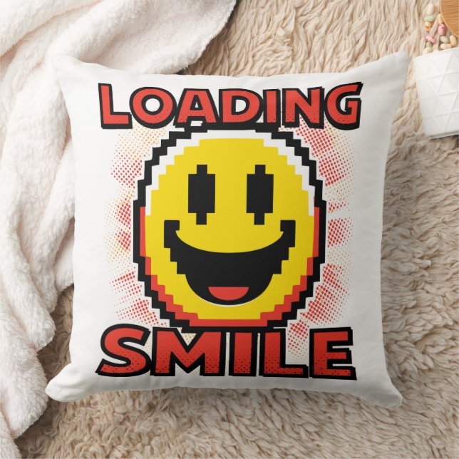 Loading Smile – Retro Pixel Art 8-Bit Smiley Face Throw Pillow (Blanket)