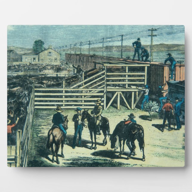 Loading Texas cattle onto a train at Abilene railh Plaque (Front)