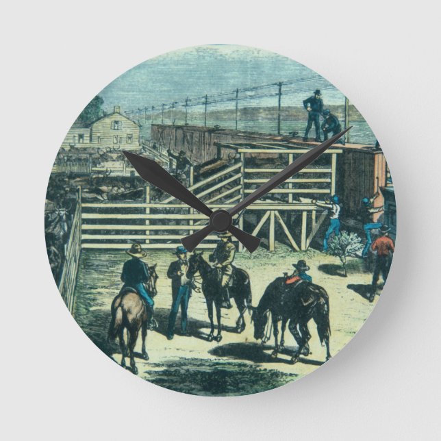 Loading Texas cattle onto a train at Abilene railh Round Clock (Front)
